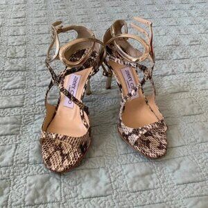 Jimmy Choo Ivette Sandals Snakeskin Light Platinum Size 34 w/ Box Dust Bag